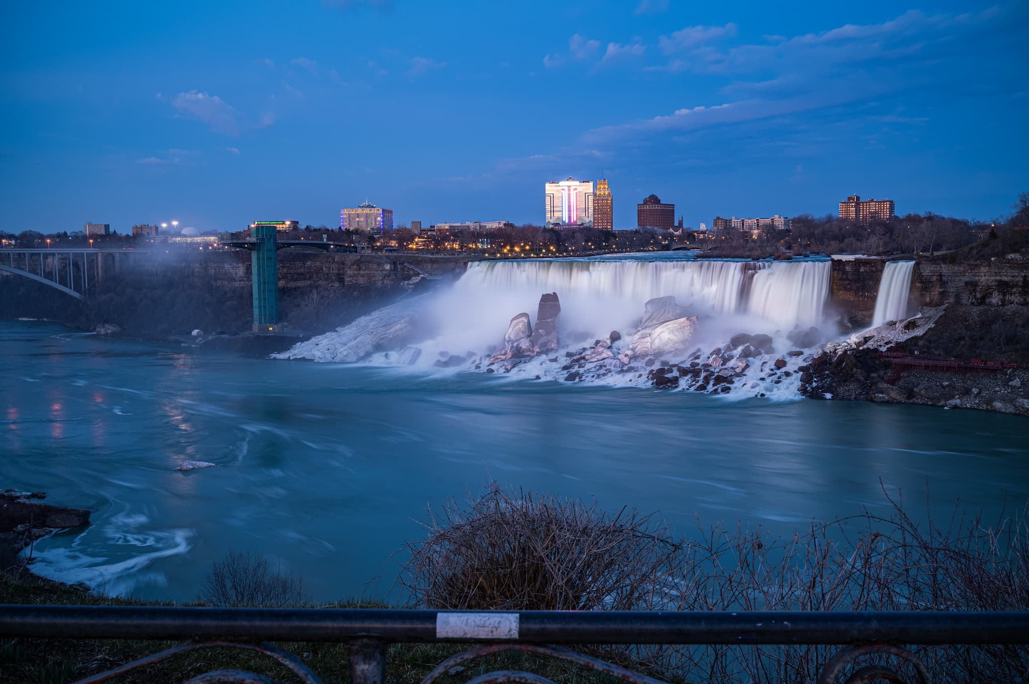 Niagara Falls in winter blue hour.
